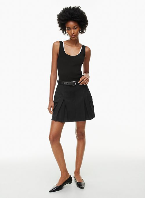 Black Cotton Twill A-Line Skirt - WOMEN Skirts