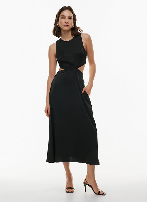 Womens Fashion Short Black Dress Waist Cut Out High Slit Flare