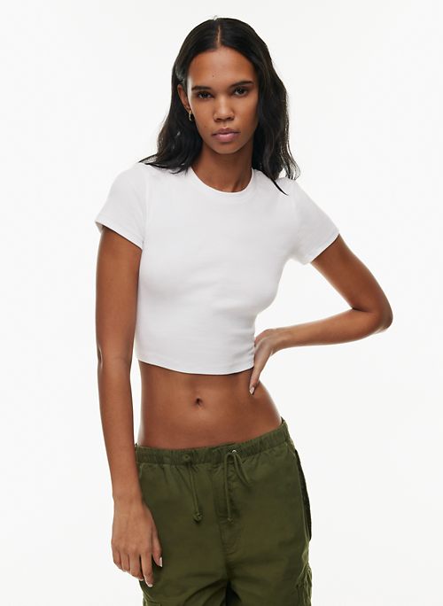 Carly V Neck Crop Tee - White