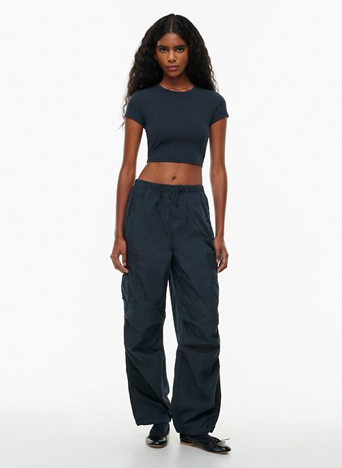 High Waisted Vintage Marble Leather Cargo Pants - Washed Blue