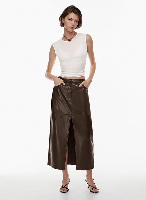 Enza Costa Vegan Leather Midi Pencil Skirt in Cognac Small | eBay