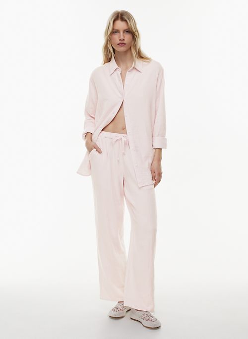 Fuchsia linen-cotton high waisted pleated lightweight Women Dress Pants