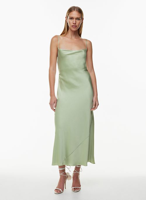 Taylor Midi Satin Dress Green, Lace & Beads, SilkFred