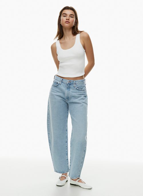 Criss Cross Waist Mom-Fit Jeans  premium womens basic clothing and  essentials and wide brim feodras in many colors