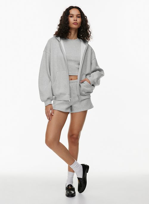 Inacia Grey Fleece Cropped Hoodie Sweatshirt Comfy Cozy Lounge