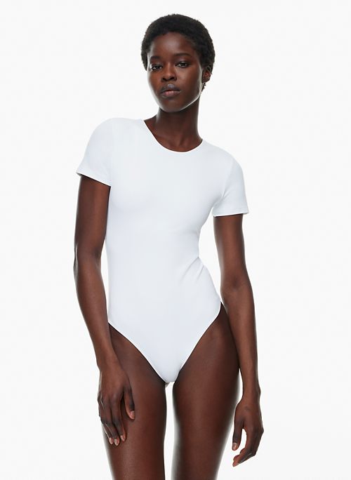 Lexa Glitter Flare Long Sleeve Bodysuit in White