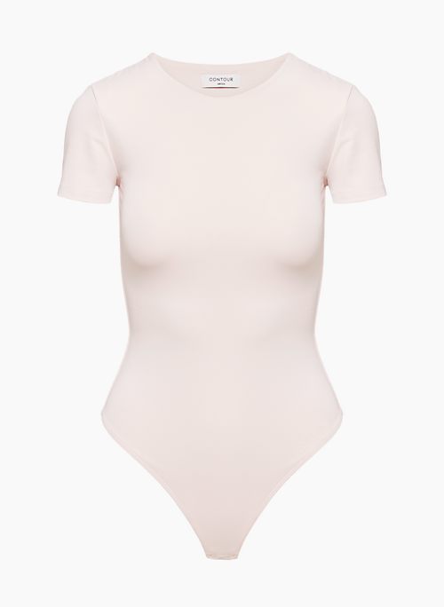 Pink Rhinestone Allover Round Neck Short Sleeve Bodysuit – P