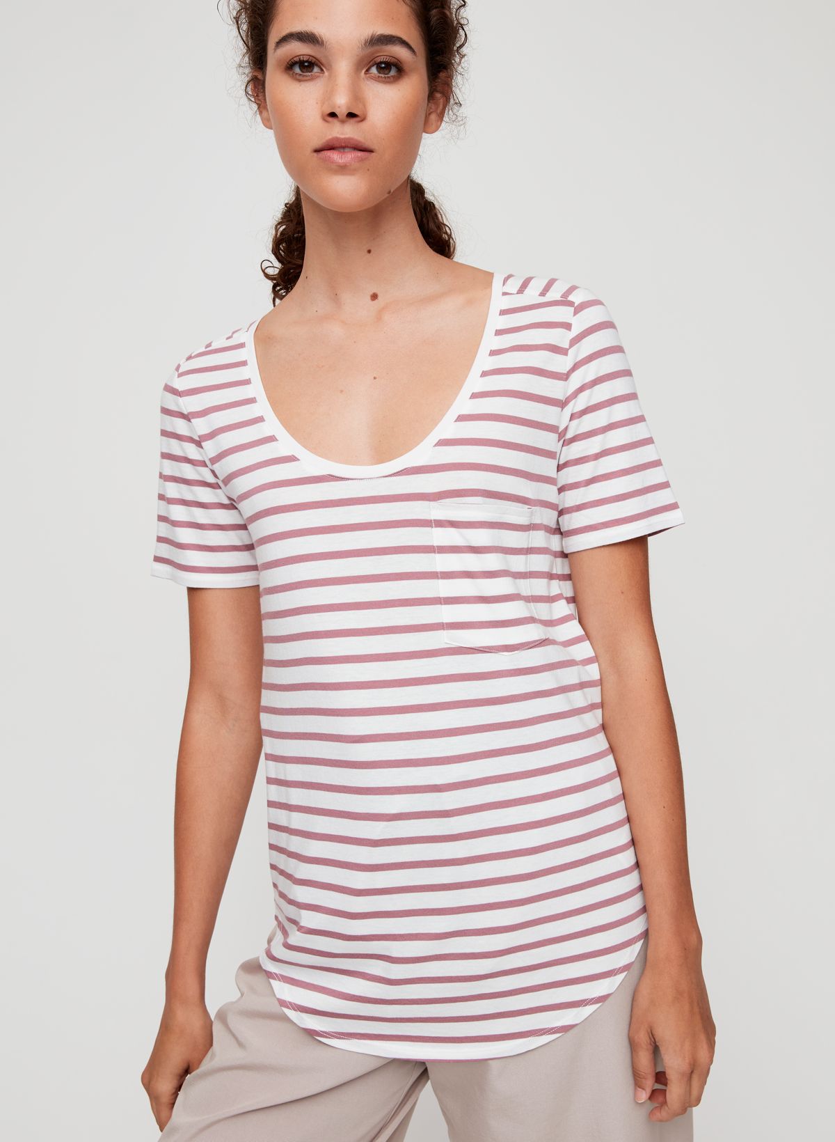 New Era White Bi-Blend Striped V-Neck Women's T-Shirt Small