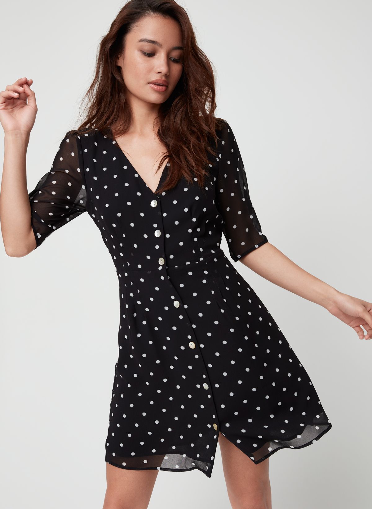 V-Neck Button Front Dress