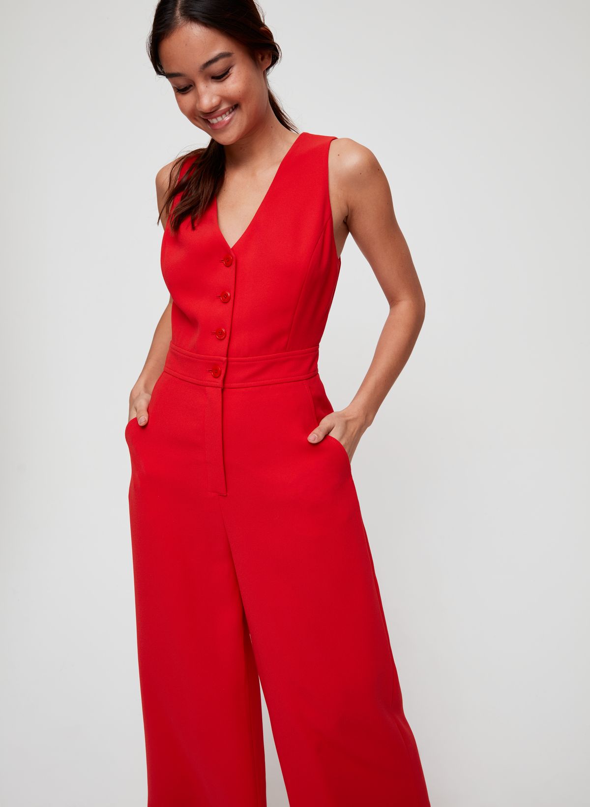 Red High Rise Wide Leg Co-ord Set Pants|239597201-goji-berry