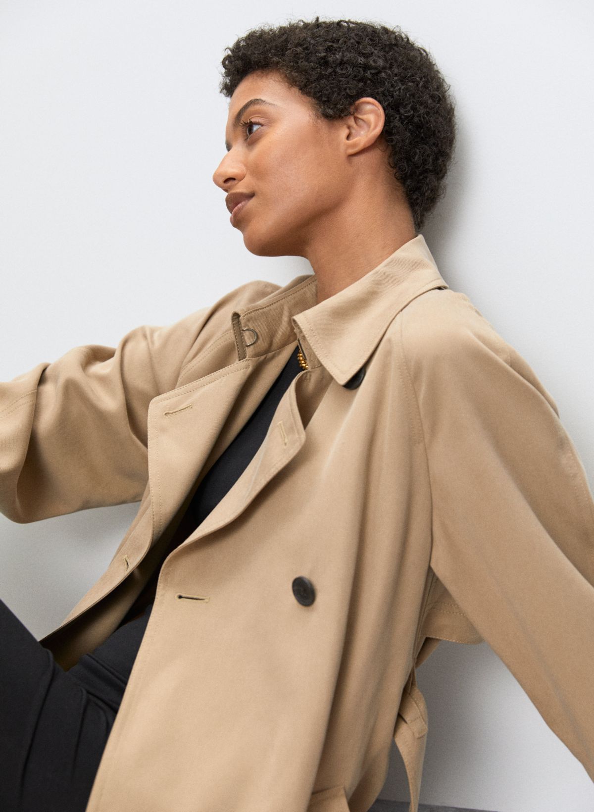 Belted Trench Coat with Criss Cross Collar