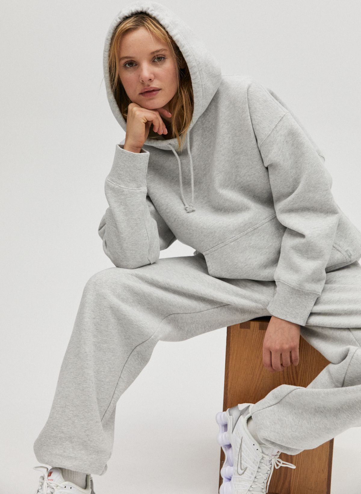 Relaxed-Fit Hooded Sweatshirt White Cotton Fleece
