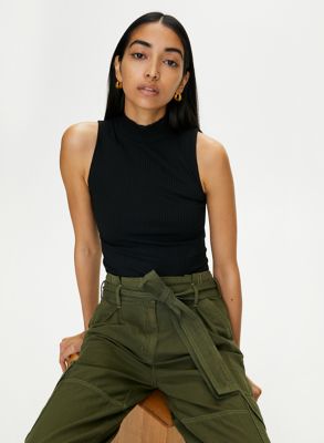 mock neck tops with belted cargo pants