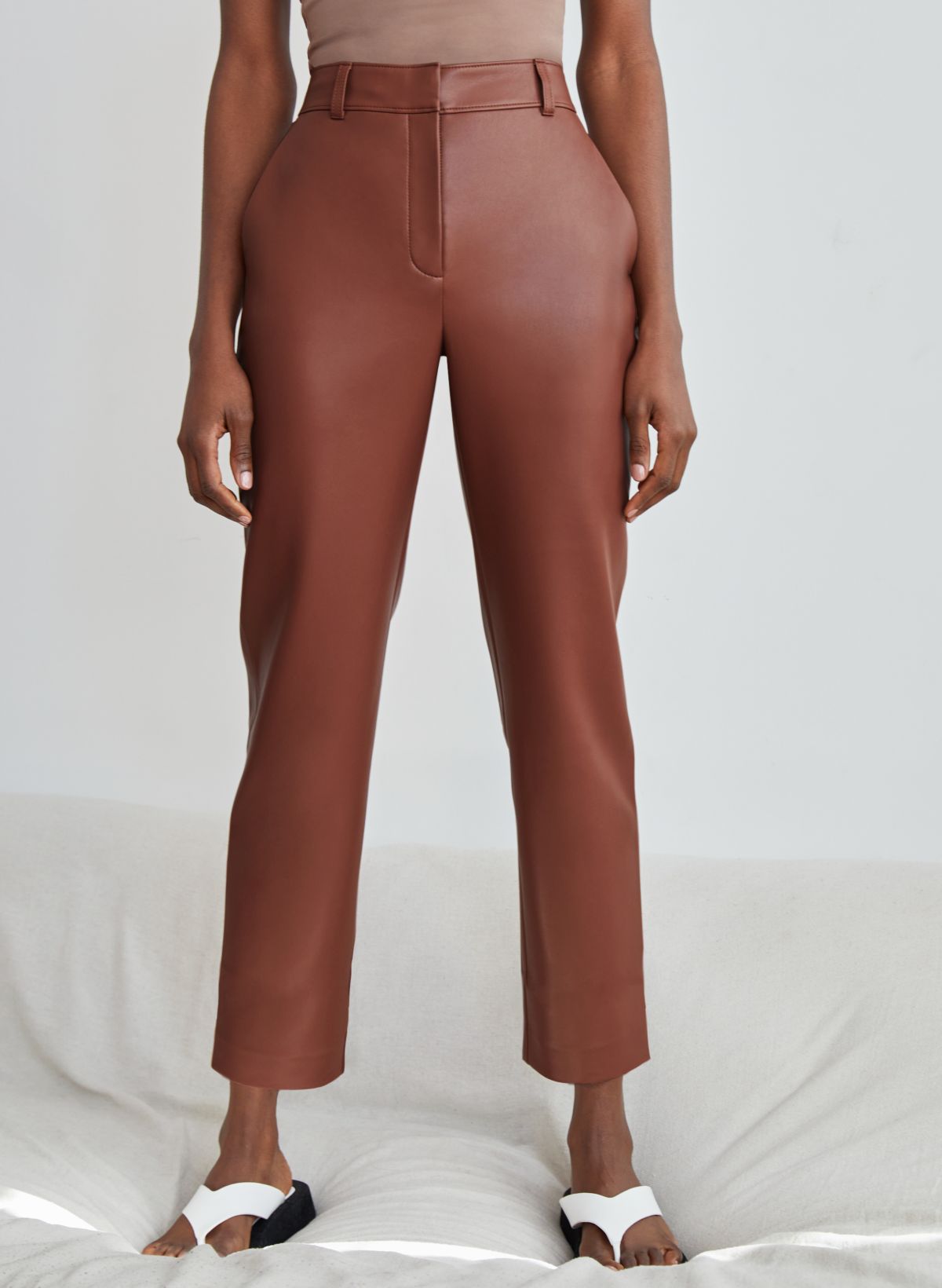 Read The Room Camel Brown Vegan Leather Shorts