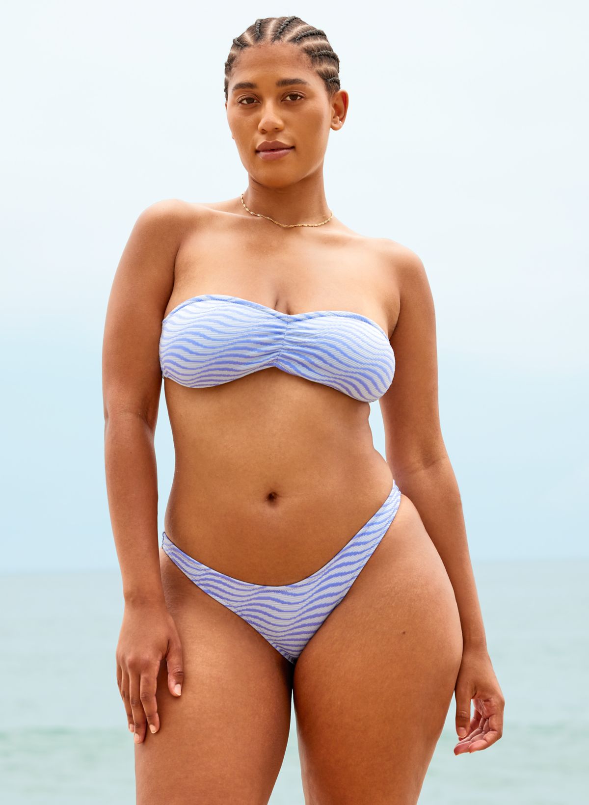 Wave Front Zipper Closure Bikini Top