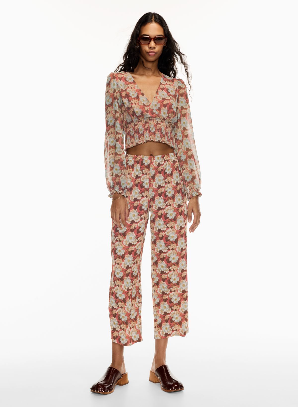 Pam Print Pleated Wide Leg Pants