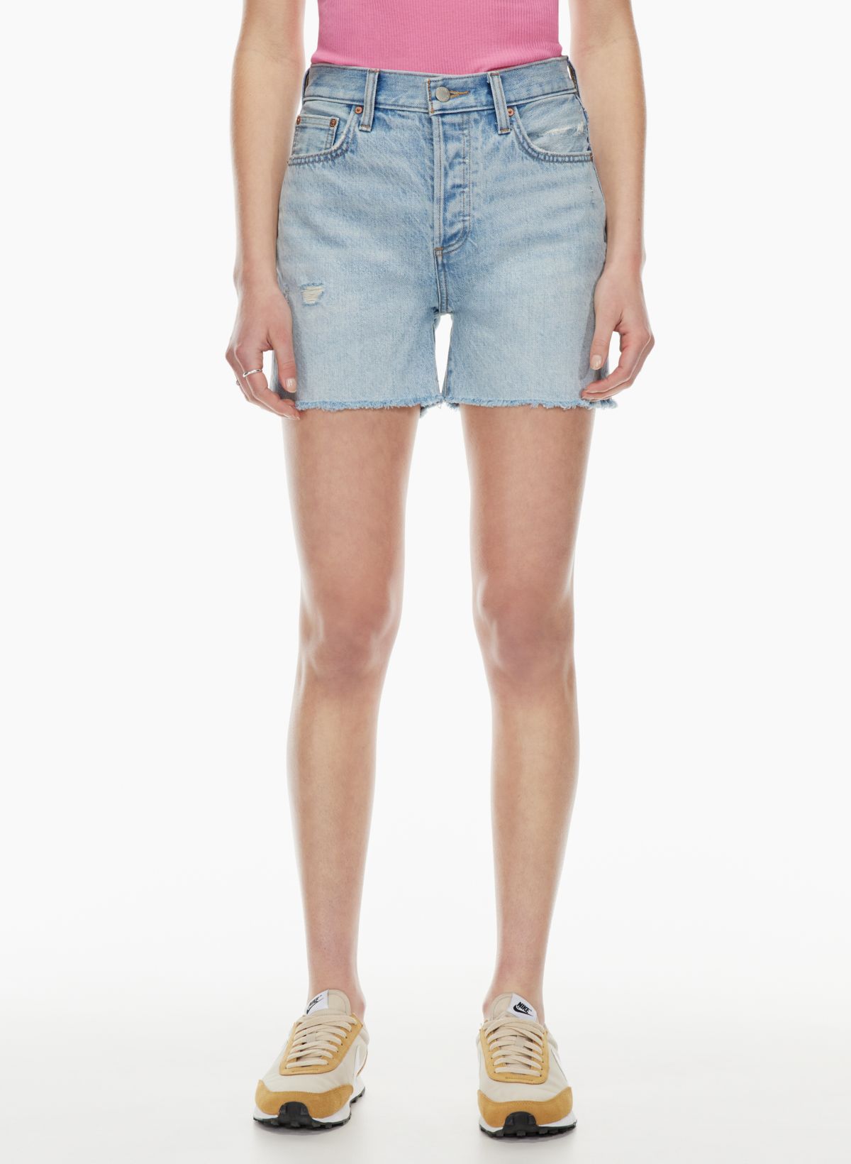 Denim Forum THE YOKO HI-RISE MID-THIGH DENIM SHORT | Aritzia US