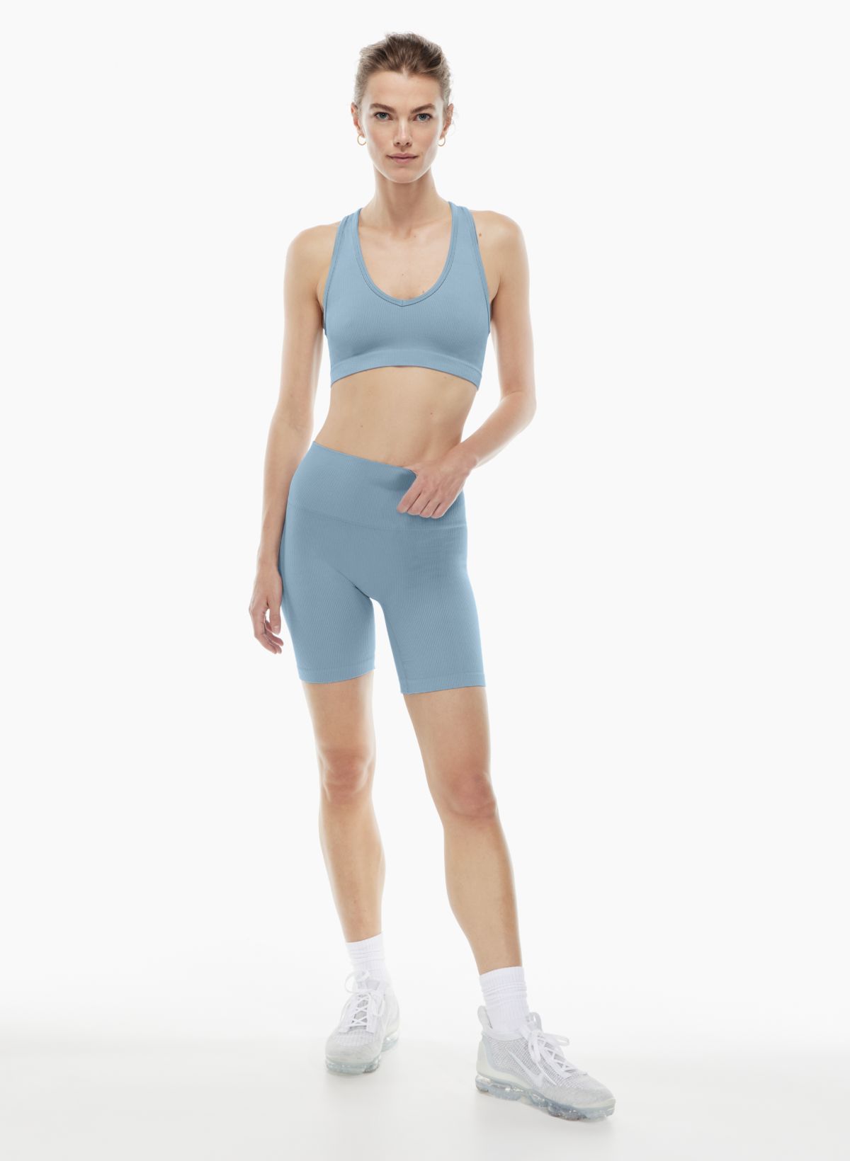 Cheap Women Seamless Knitted Thread Sexy Sports Bra Short Sleeve Shorts  Yoga Suit