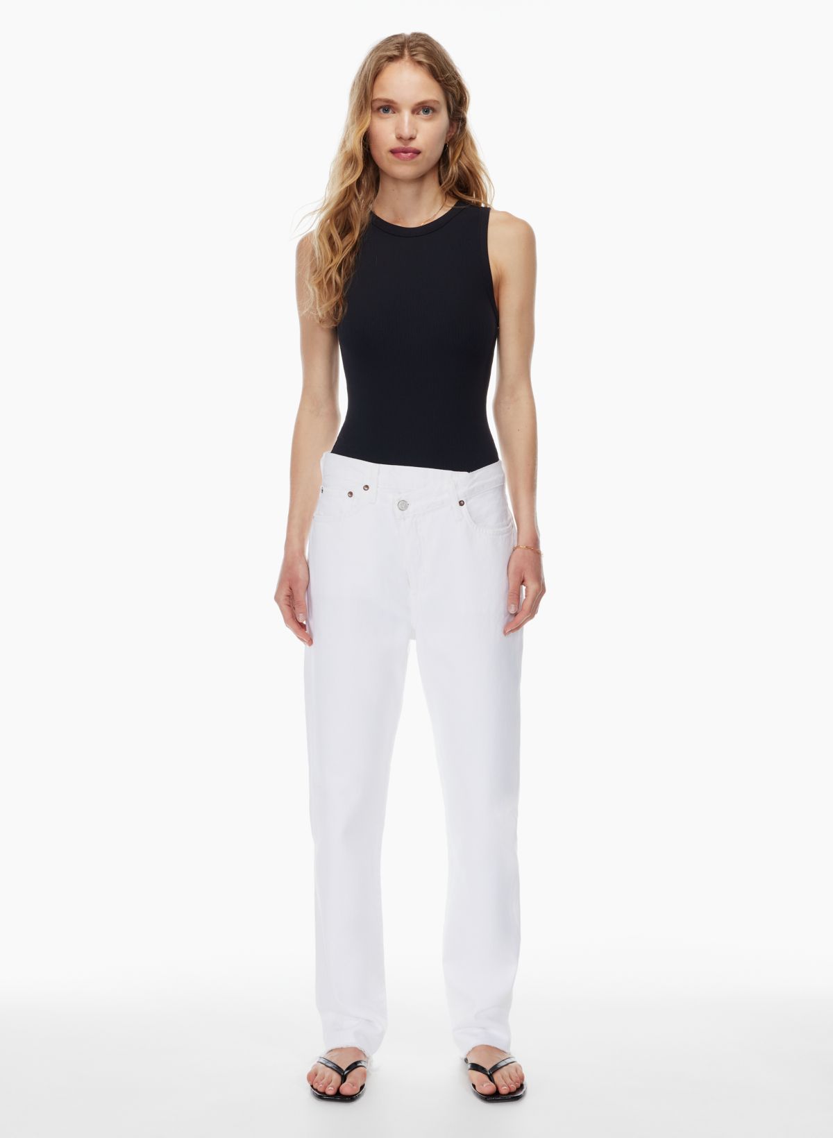 Criss Cross Waistband Jeans in White