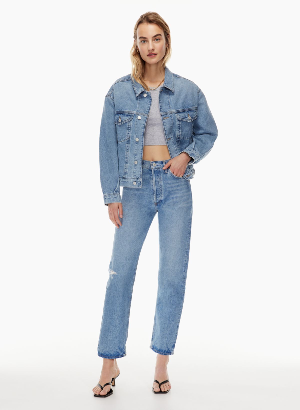 Body Contour Stretch Cotton Bodysuit + '90s Slim Jeans