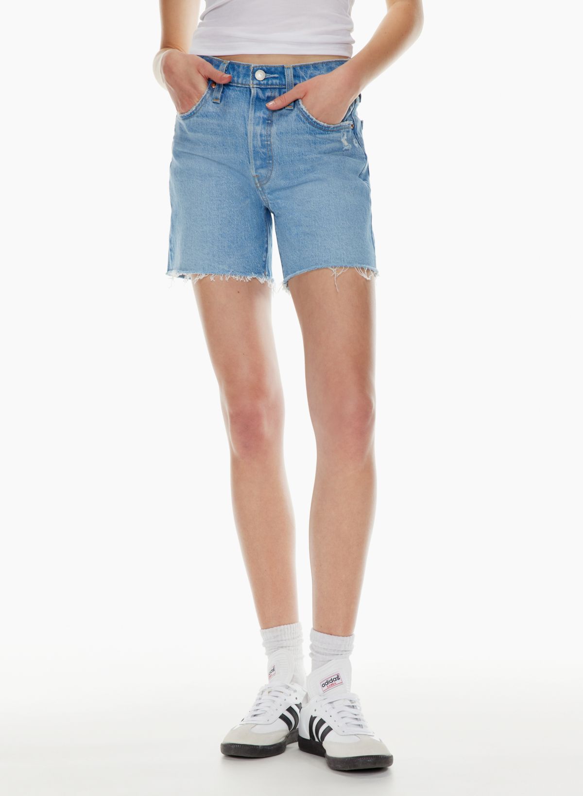 Levi's Cotton 501 Mid-Thigh Distressed Denim Shorts - Macy's