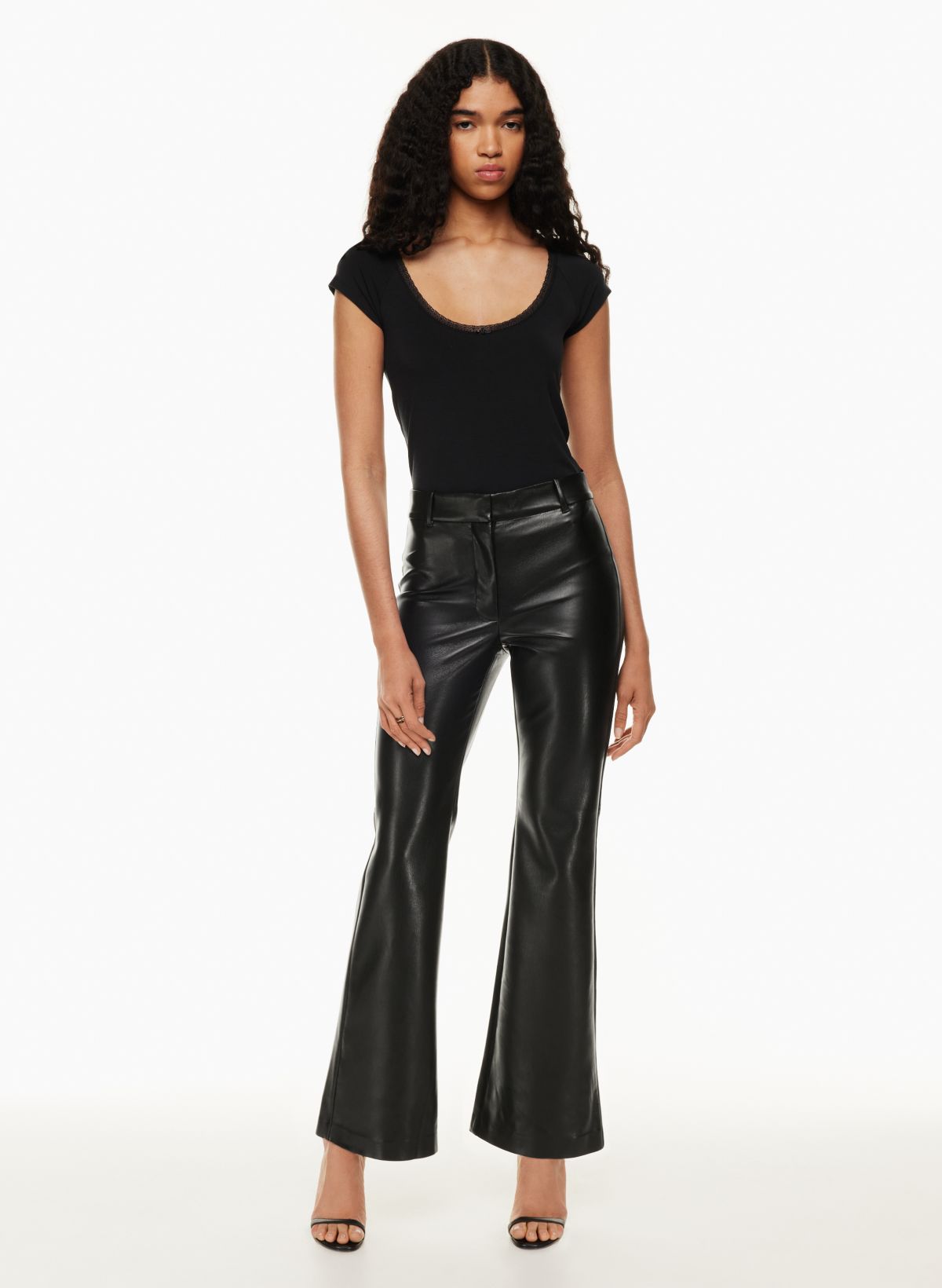 Aritzia Wilfred Melina Pant Black Vegan Leather Straight Leg High Waisted  Size 2