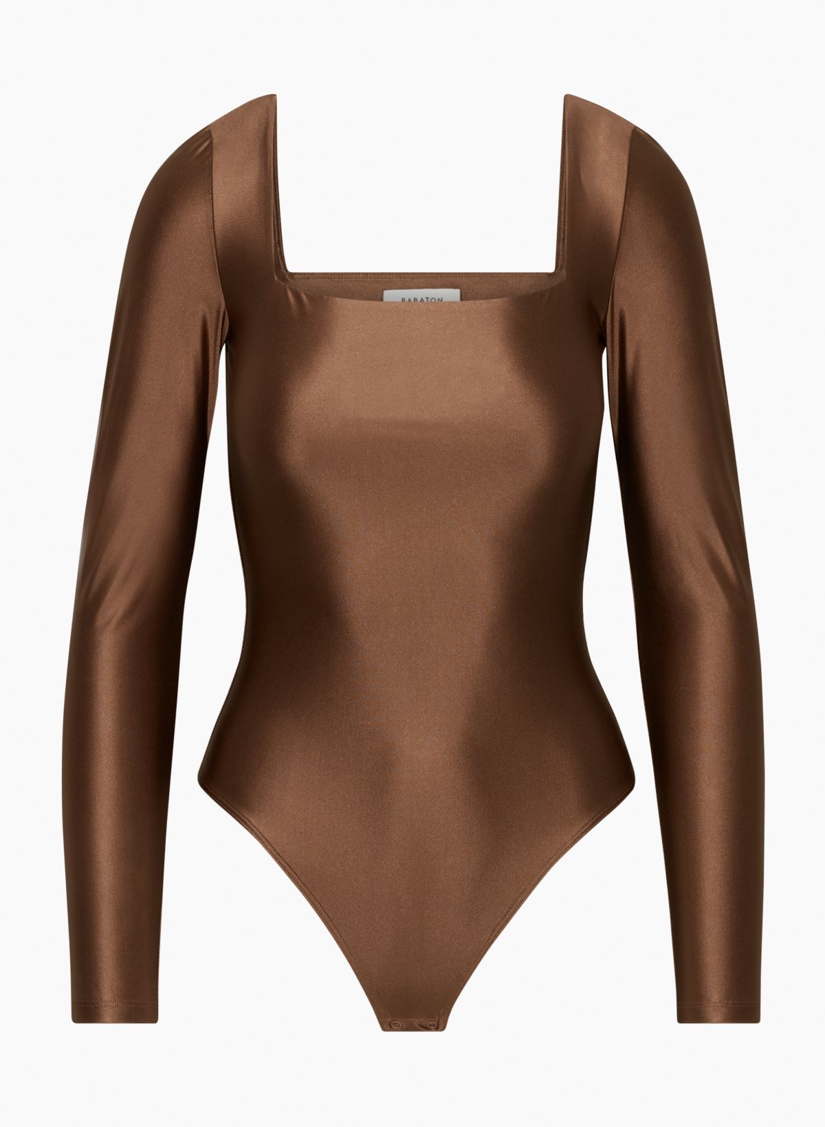 Luxury Long Sleeve Crewneck Tan Bodysuit in Bamboo Fabric: the