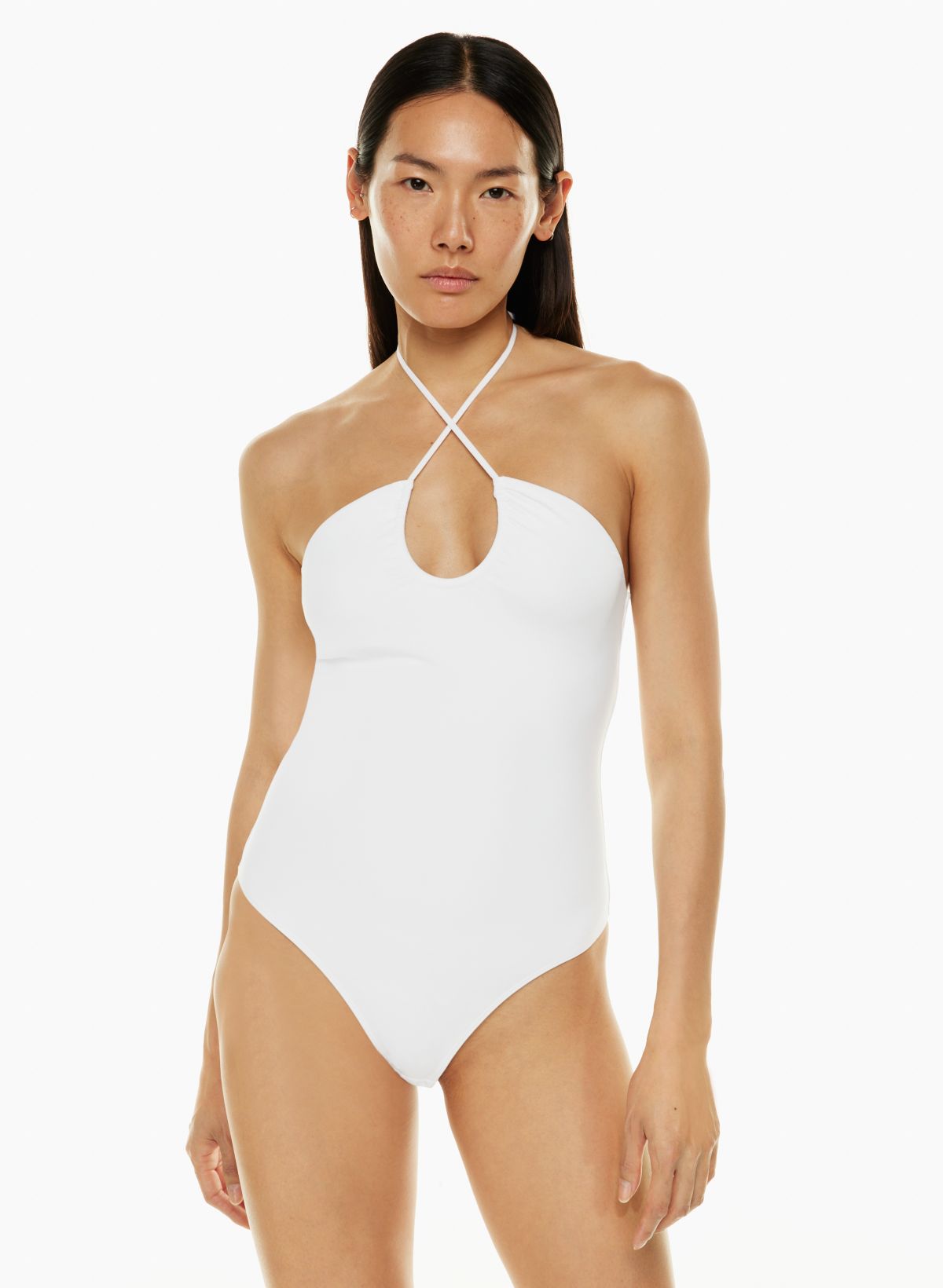 Ribbed-knit halterneck bodysuit in white - Alaia