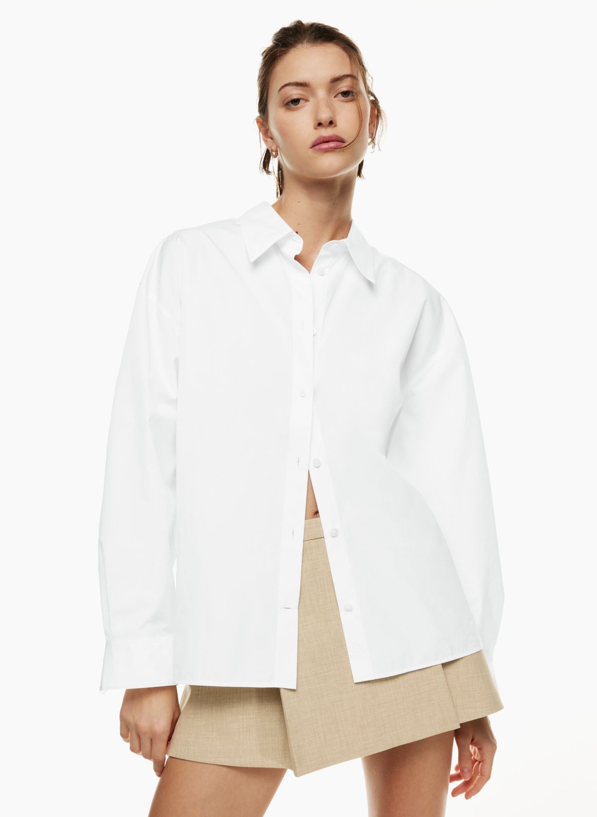 Poplin Oversized Button Up Shirt in White