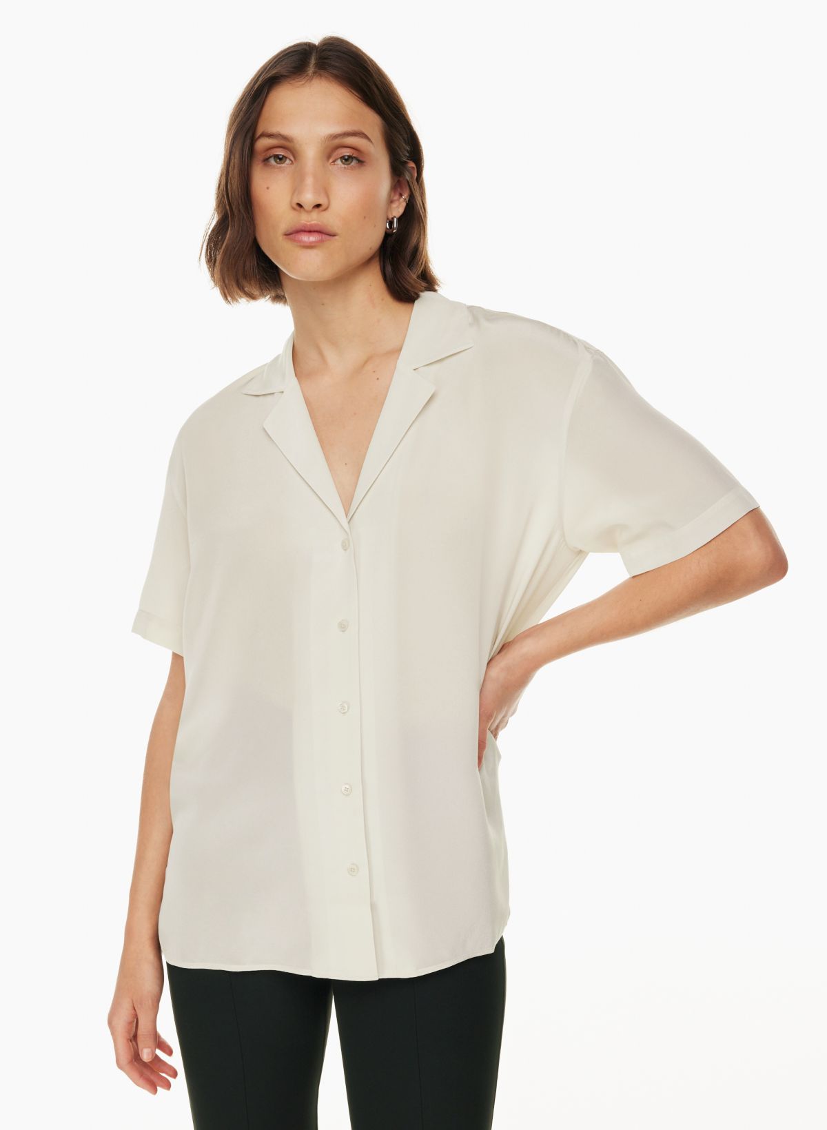 Silky Short Sleeve Button Up Blouse - Betsey's Boutique Shop 