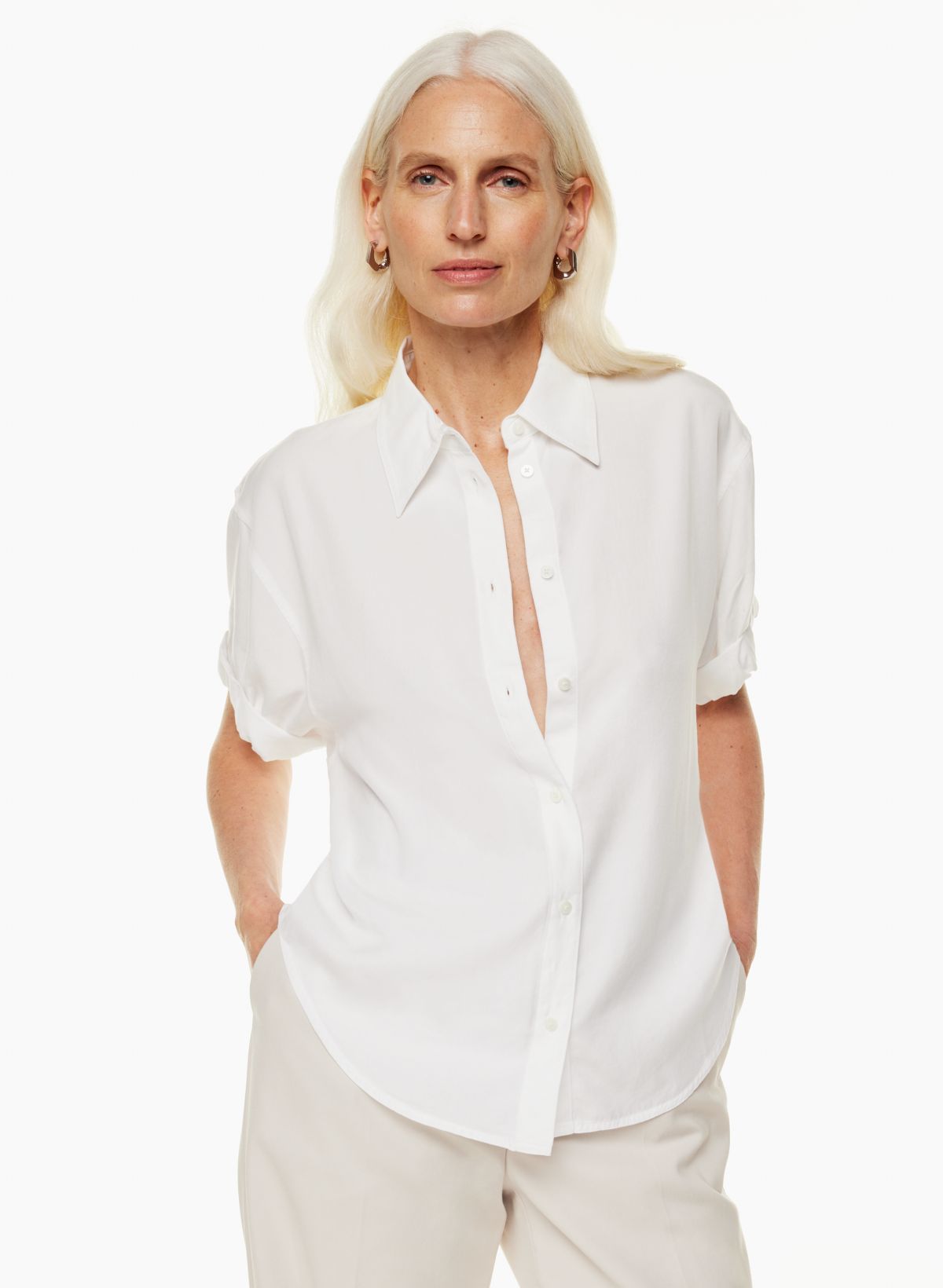 Romantic Spring Style: White Button Down, Silk Scarf & Pleated
