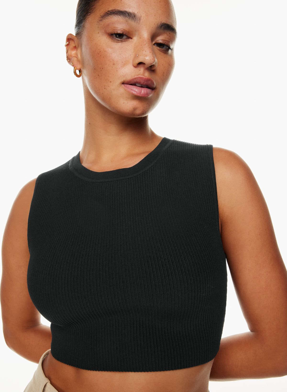 Stay Extra Black Ribbed Straight Neck Crop Top