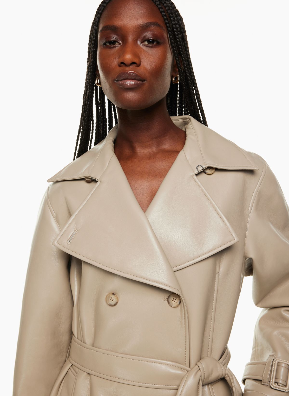 Beige leather trench outlet coat