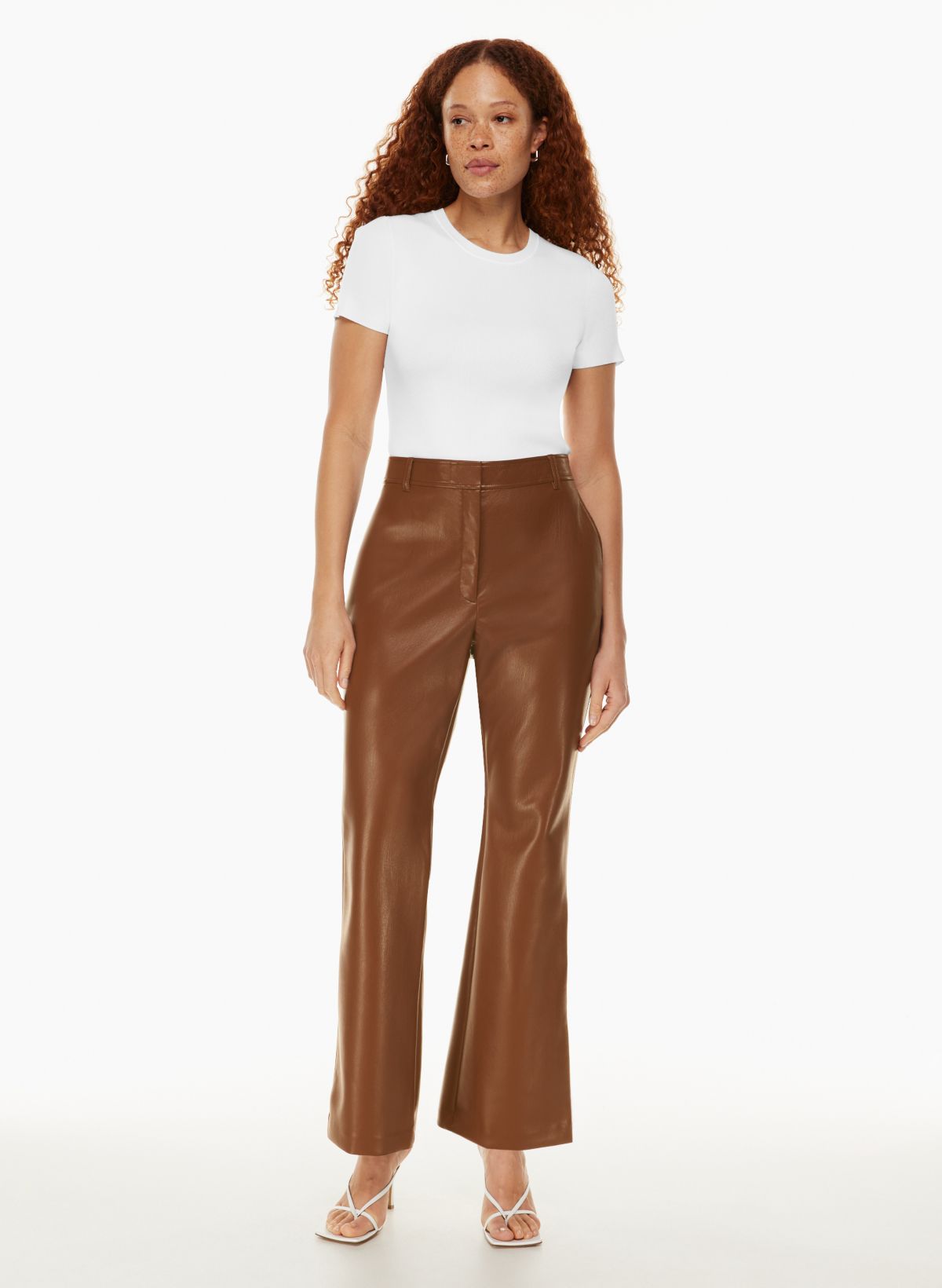 Petite Brown Washed Pu Low Rise Wide Leg Pants