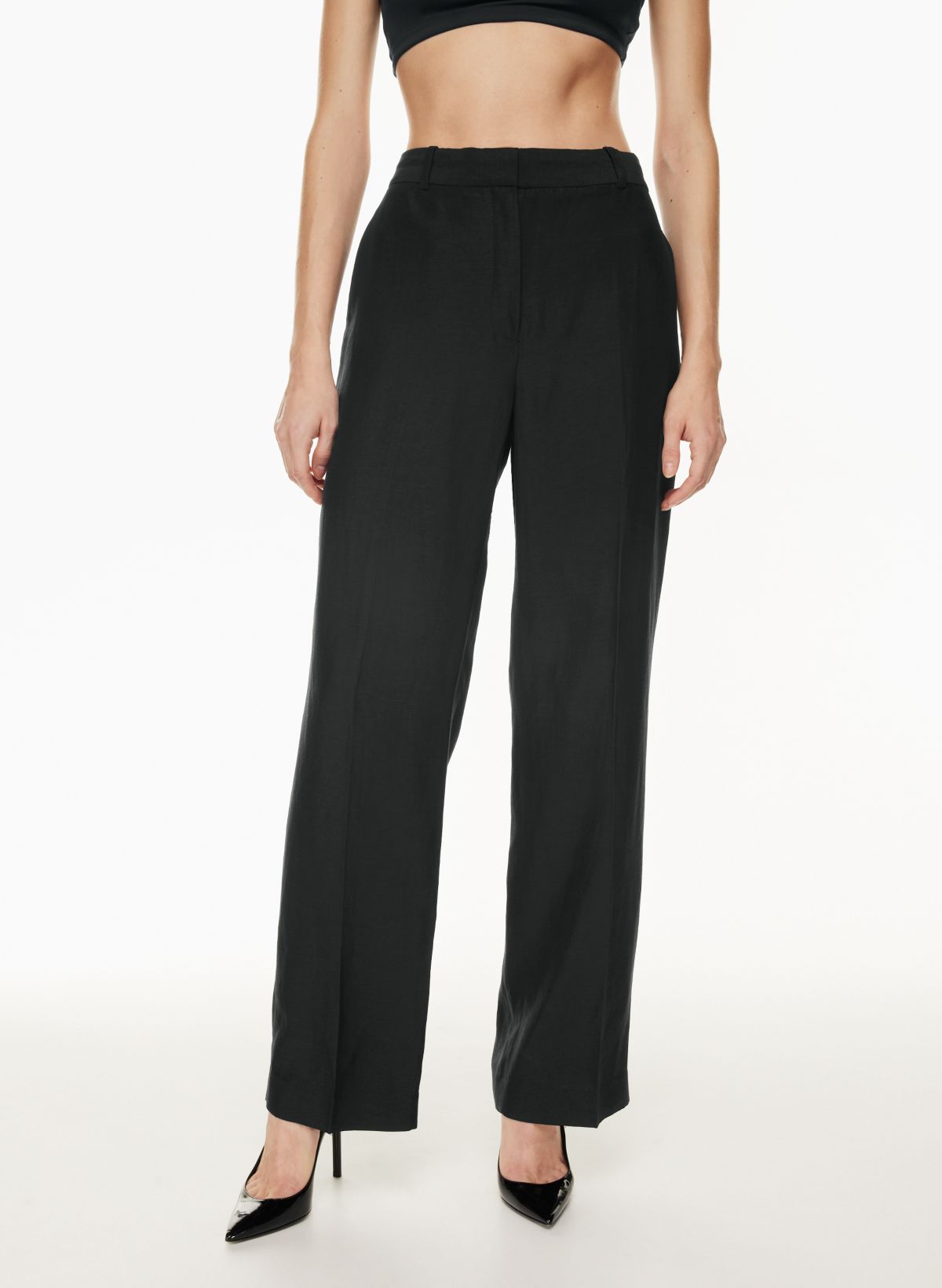 Fluid linen and viscose trousers, black Pants for Women