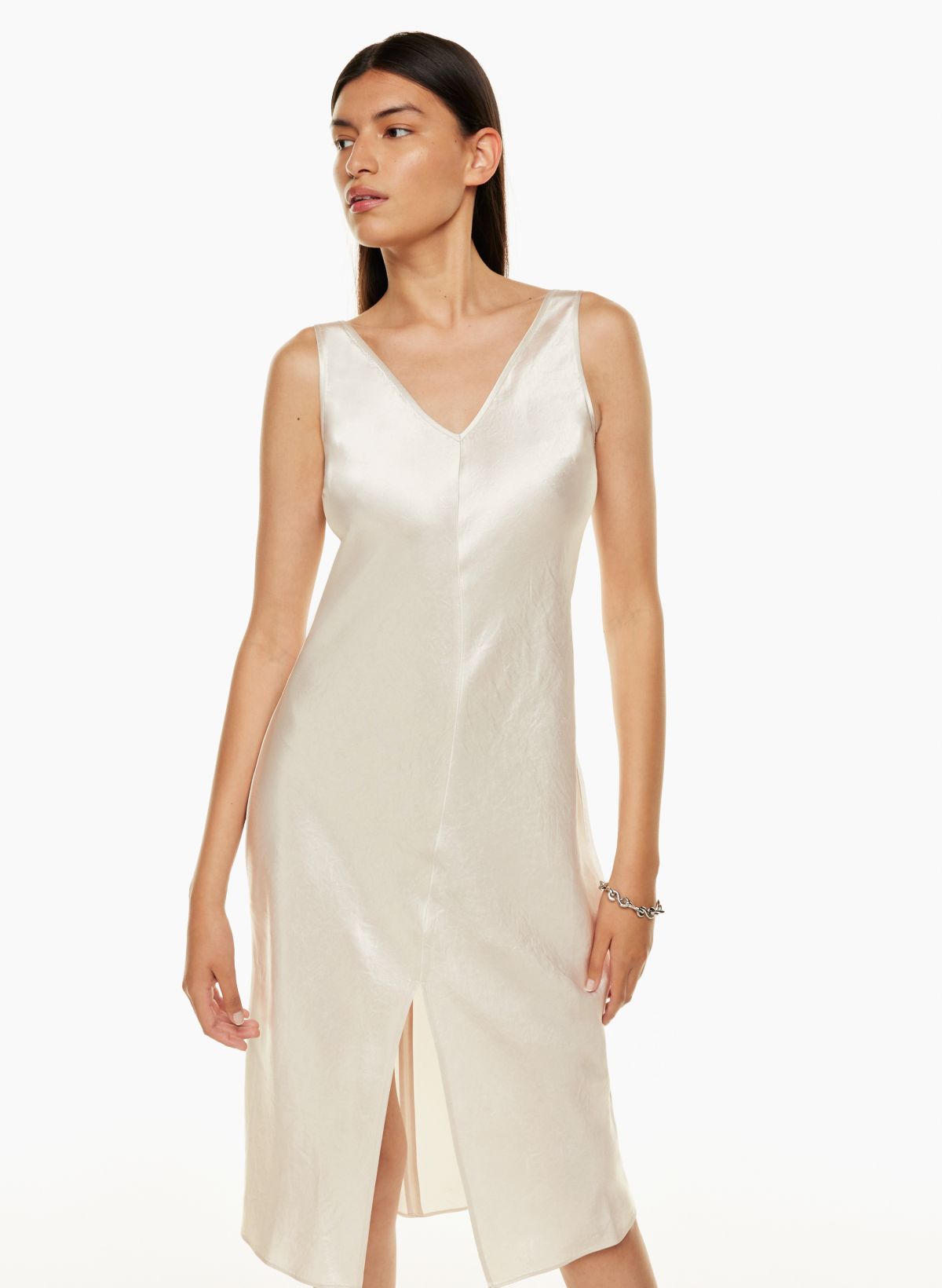 FAY CREAM SATIN V NECK SLIP DRESS