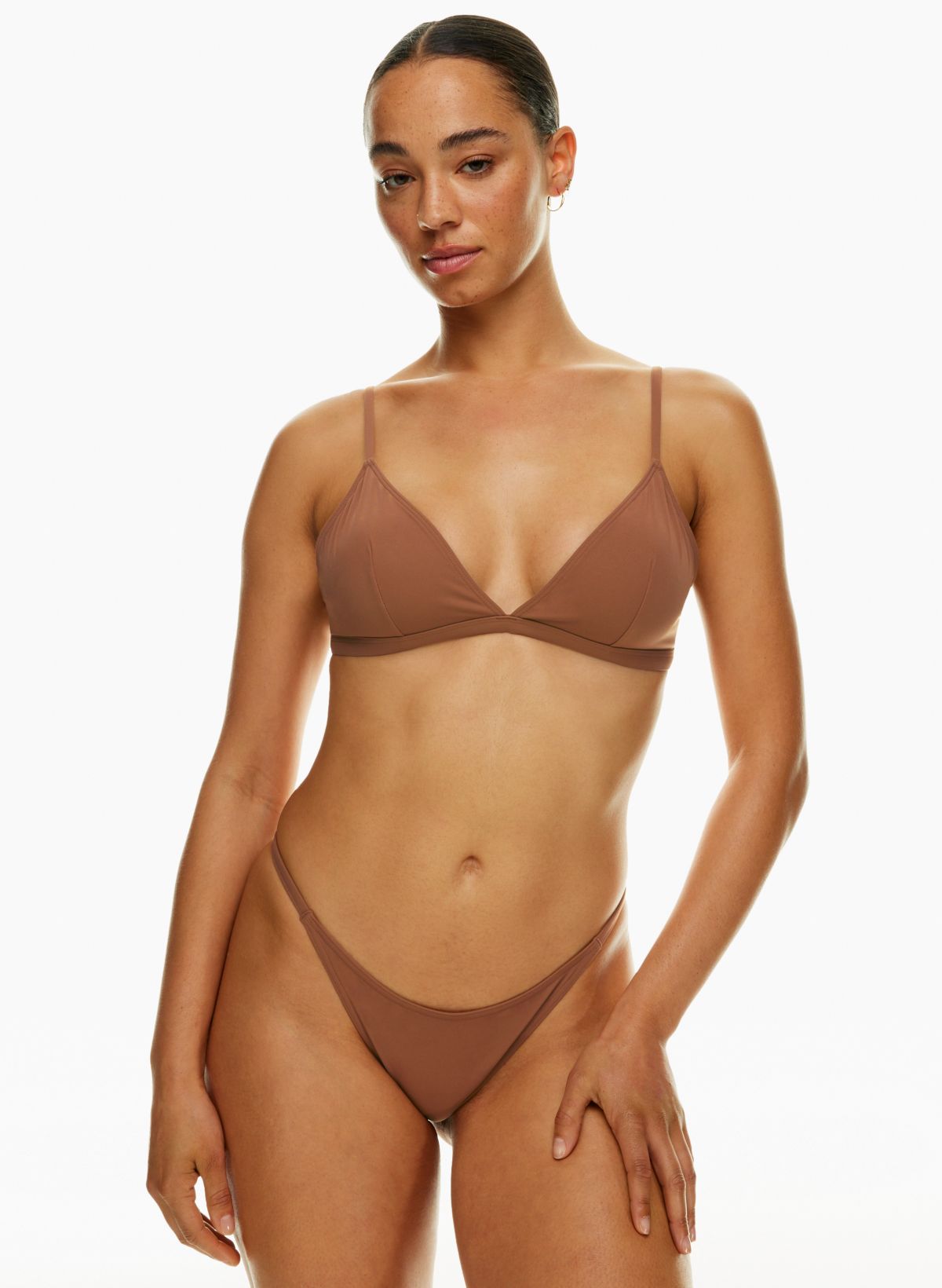 Brown Check High Leg Tanga Bikini Bottoms