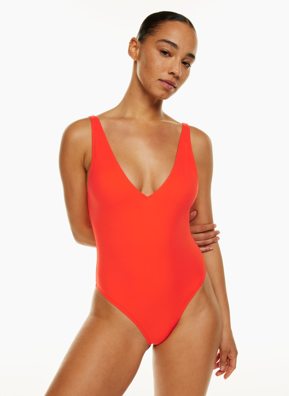 Solid One-Piece Swimsuit Women Deep V-Neck Removable Bra Plain Monokinis  Red Summer Beach Swimwear Swimsuit Female Beachwear, Beyondshoping