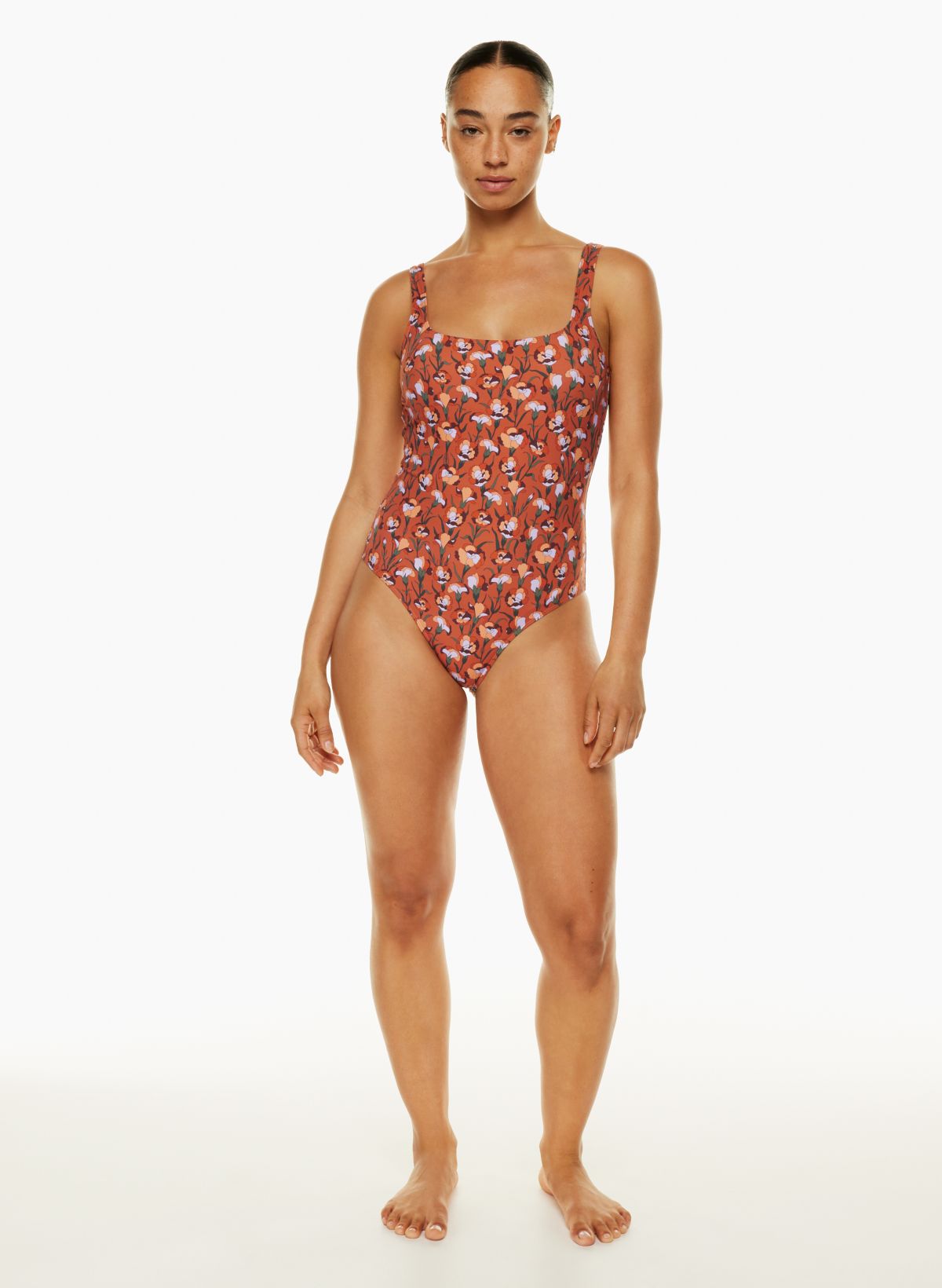 Square-Neck Tank One-Piece Swimsuit in Free Floral