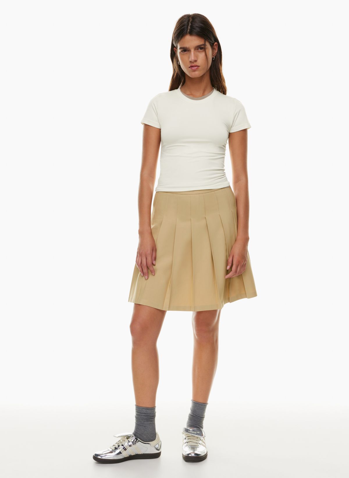Women's Washed Grey Foldover Waistband Denim Pleated Mini Skirt - Size 6