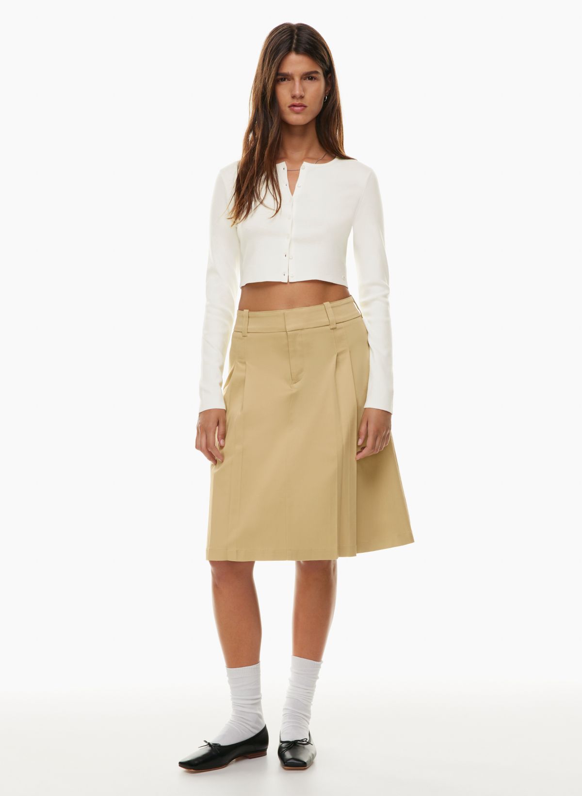 Large Pockets High Waist Midi Skirt In Yellow-Beige – The Dress Room