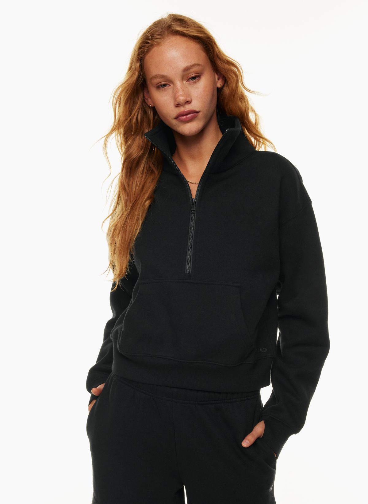 Relaxed Fit Half-zip Hoodie - Black - Men