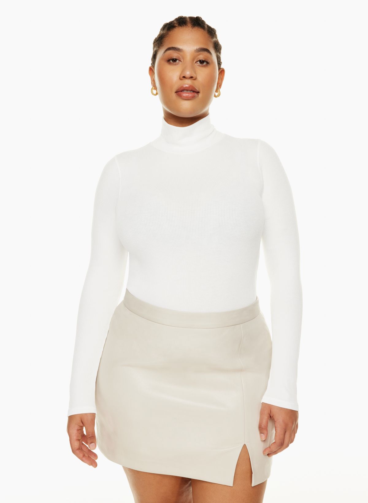 Luxurious long sleeve turtleneck bodysuit made from Italian yarn