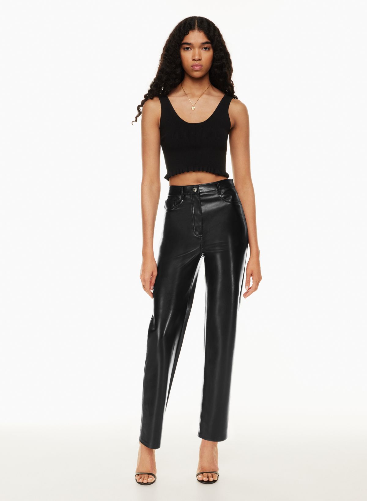 Leather pants Nora black with elastic waistband and zipper on the