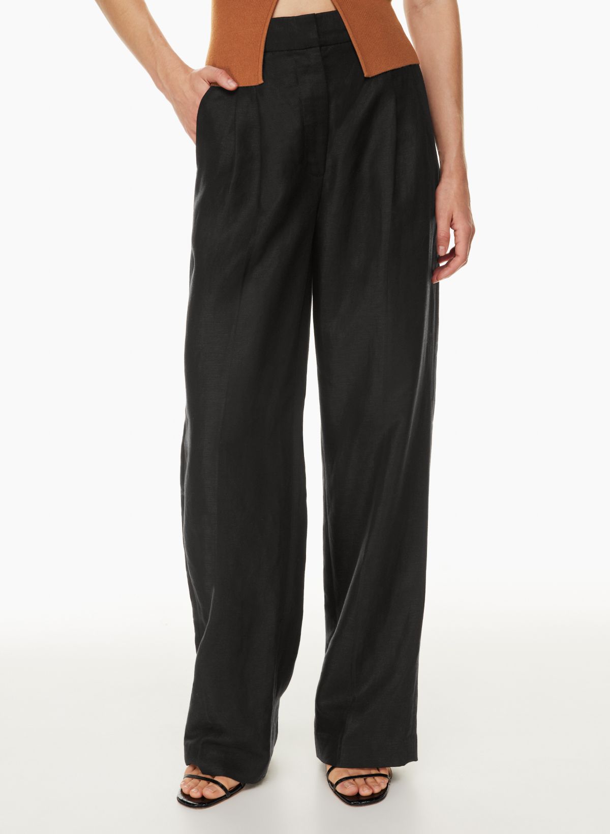 Classic Linen Wool Wrapped Pants - Black