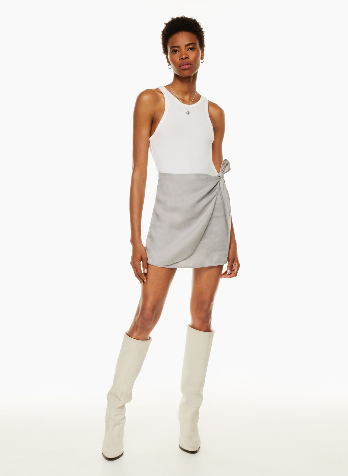 Summer Womens High Waist Knitted Sheer Wrap Skirt Solid White