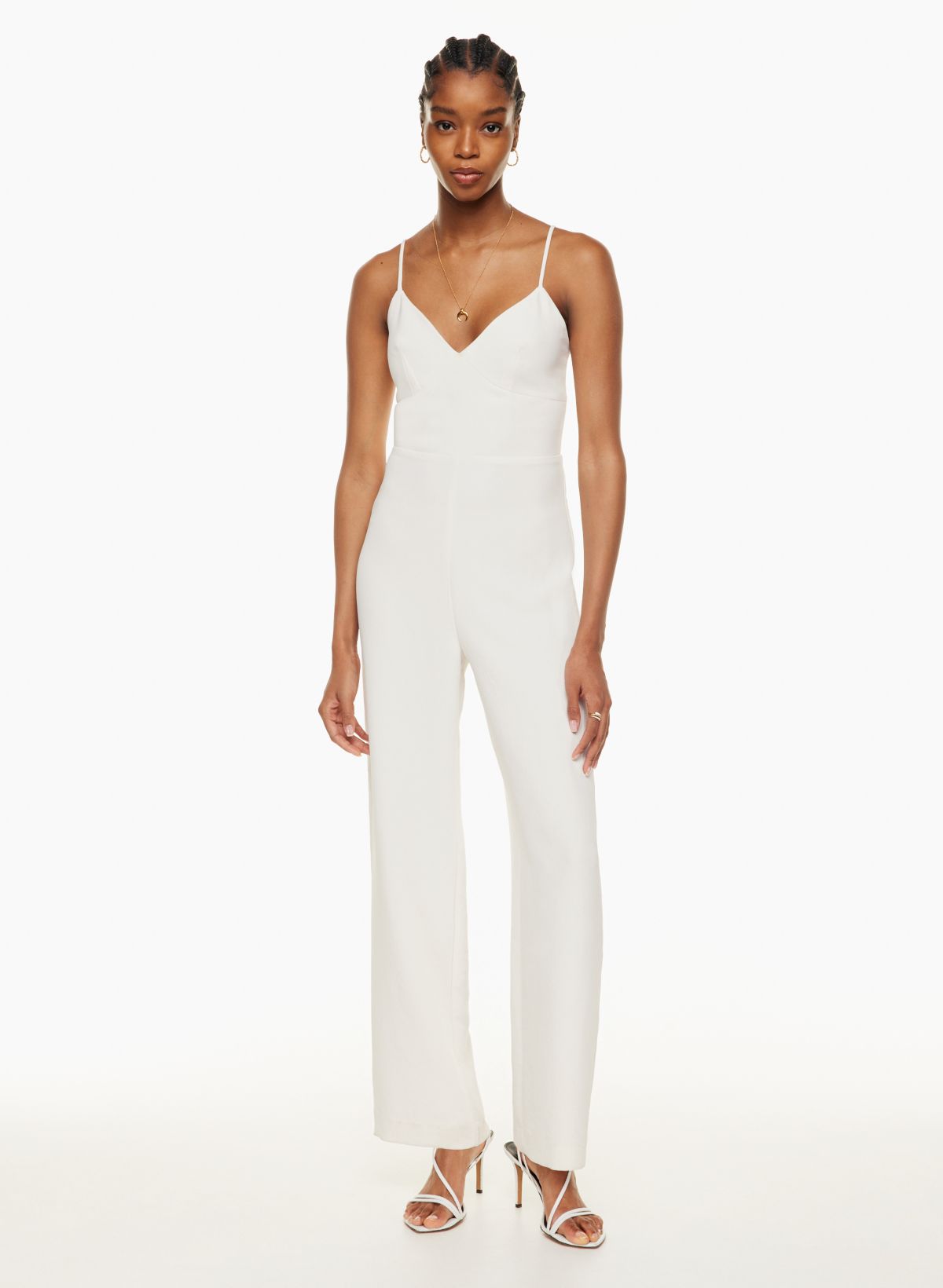 Jovani 60010  Nude white beaded V neck wedding jumpsuit.