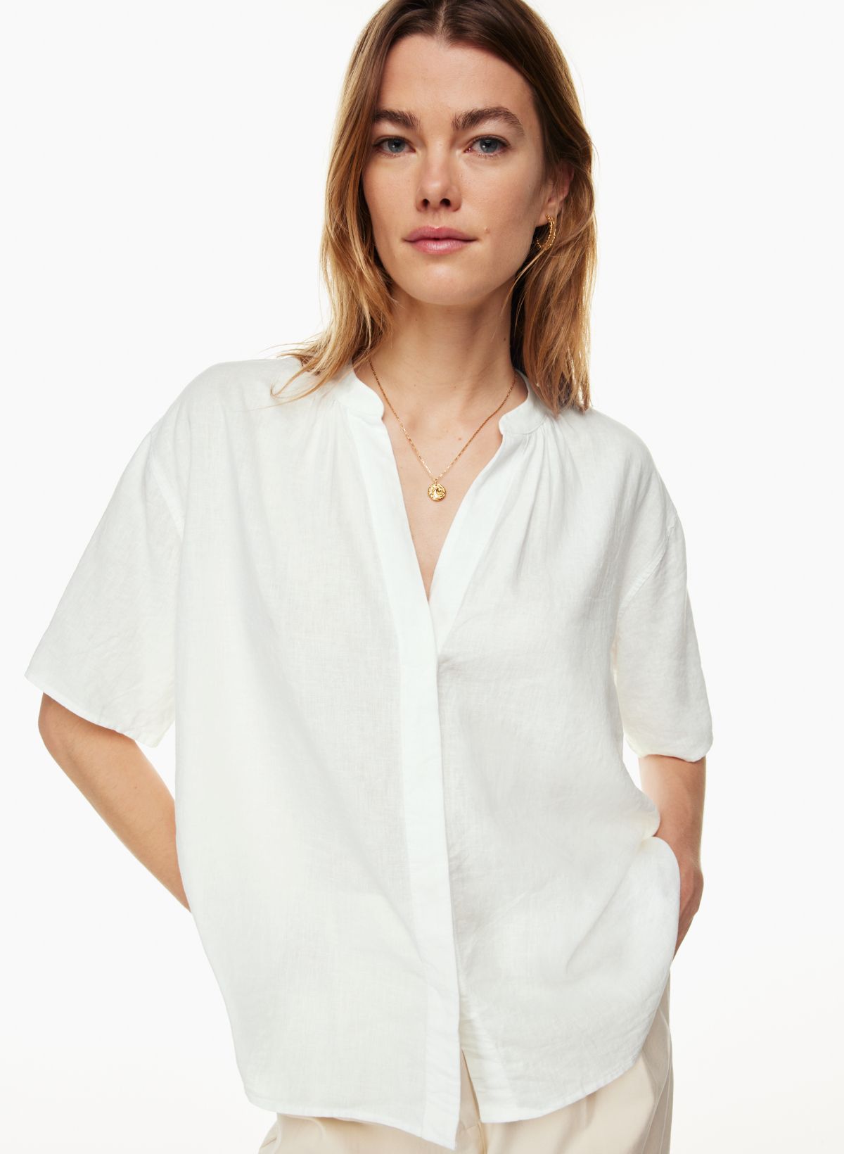 White Linen Blouse for Women Button Less Shirt Oversized 