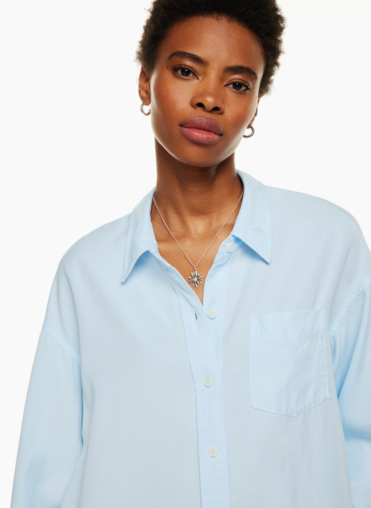 Puff-Sleeve Tencel Button-Up Shirt - Light Wash