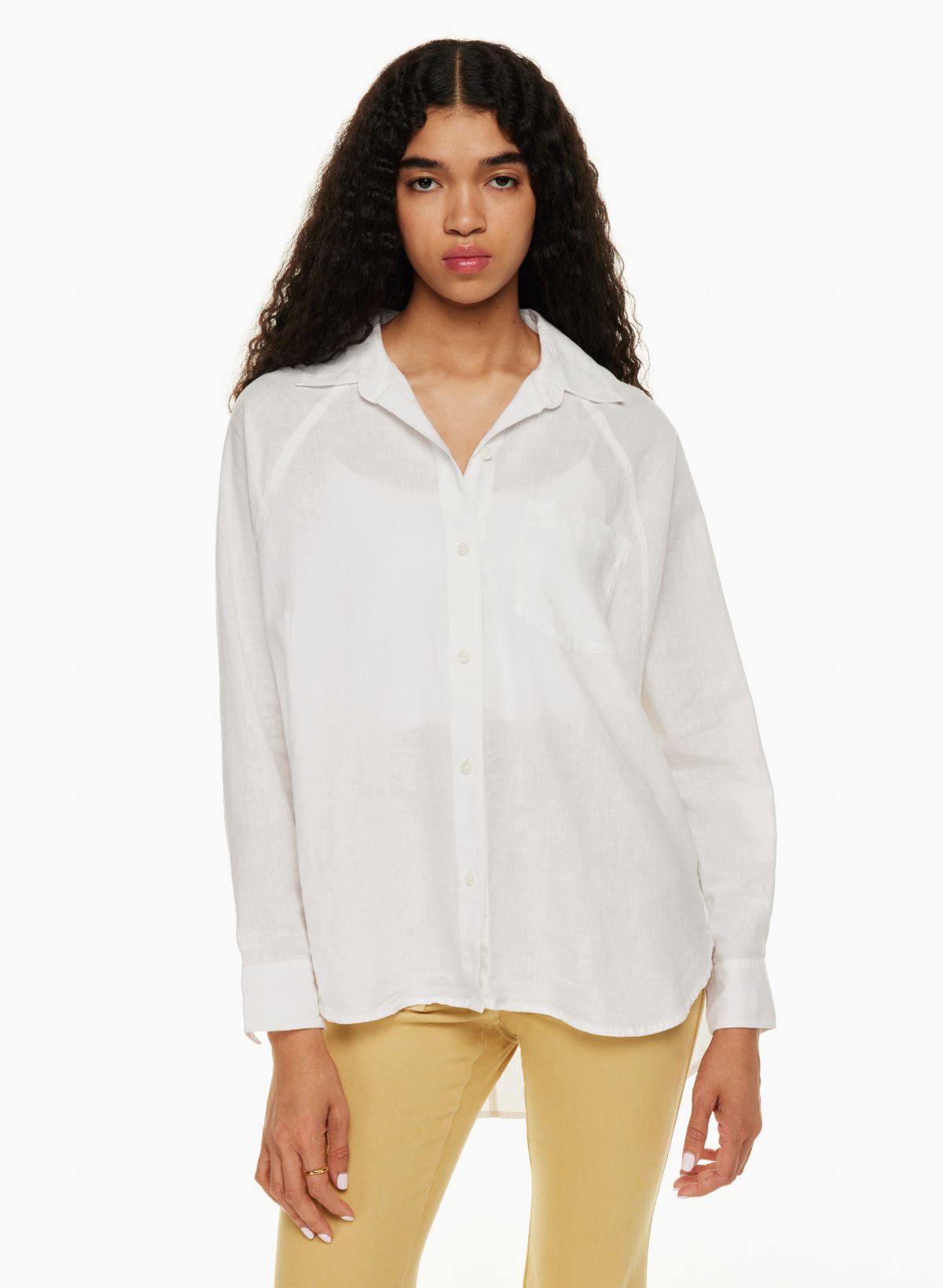 Linen-Blend Button-Down Boyfriend Shirt